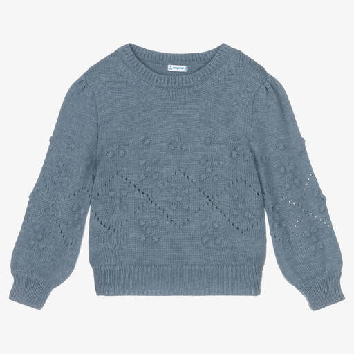 Mayoral-Girls Blue Knit Sweater | Childrensalon Outlet