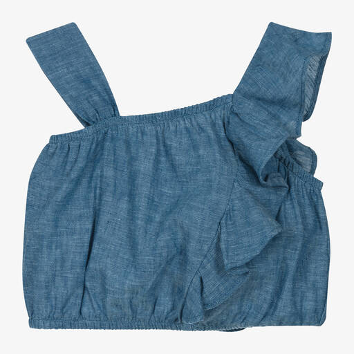 Mayoral-Girls Blue Linen & Cotton Blouse | Childrensalon Outlet