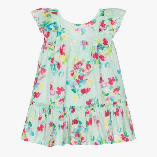 Mayoral-Girls Blue & Pink Cotton Floral Dress | Childrensalon Outlet