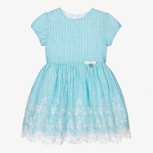 Mayoral-Girls Blue Stripe Linen Dress | Childrensalon Outlet
