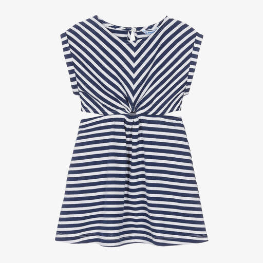 Mayoral-Girls Blue Striped Cotton Dress | Childrensalon Outlet