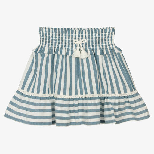 Mayoral-Girls Blue Striped Cotton Skirt | Childrensalon Outlet