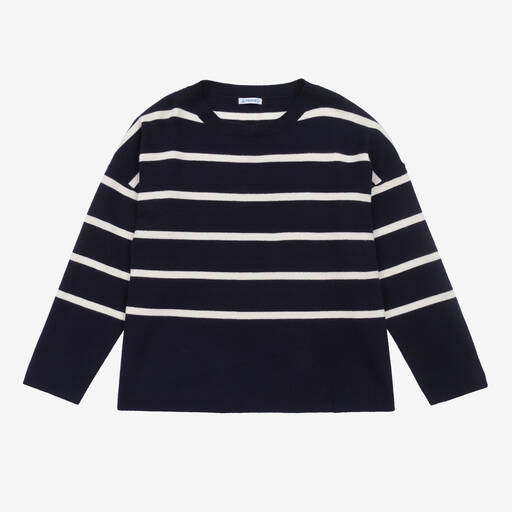 Mayoral-Girls Blue Striped Knit Viscose Sweater | Childrensalon Outlet