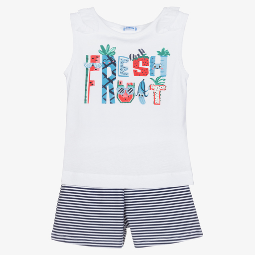 Mayoral-Топ и синие шорты в полоску для девочек | Childrensalon Outlet