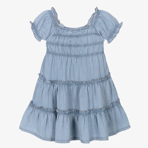 Mayoral-Girls Blue Tiered Chambray Dress | Childrensalon Outlet