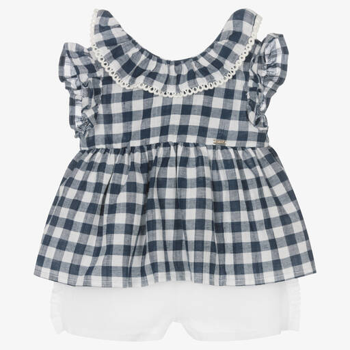 Mayoral-Бело-синий топ в клетку и белые шорты | Childrensalon Outlet