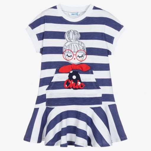 Mayoral-Сине-белое платье для девочек | Childrensalon Outlet