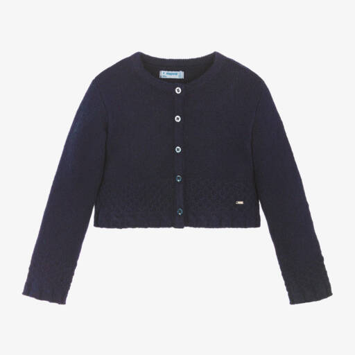 Mayoral-Girls Blue Wool Blend Cardigan | Childrensalon Outlet