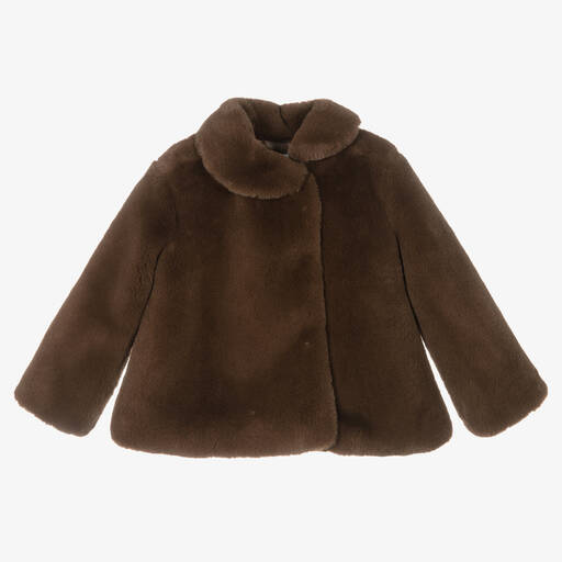 Mayoral-Girls Brown Faux Fur Jacket | Childrensalon Outlet