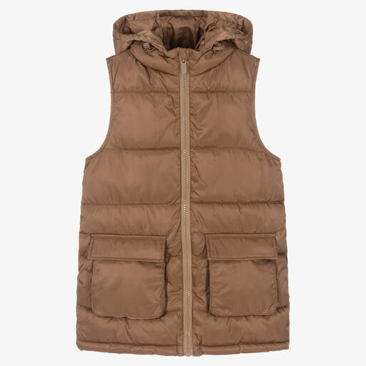 Mayoral-Girls Brown Hooded Gilet Jacket | Childrensalon Outlet