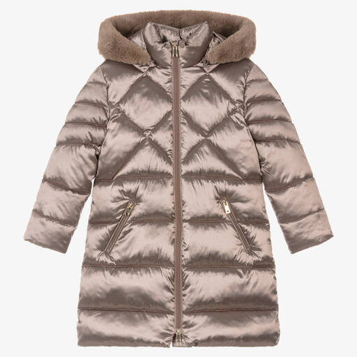 Mayoral-Girls Brown Hooded Puffer Coat | Childrensalon Outlet