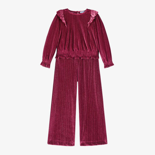 Mayoral-Girls Burgundy Glitter Velour Set | Childrensalon Outlet