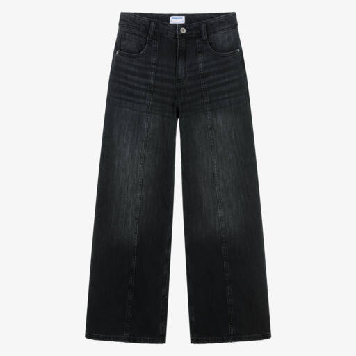 Mayoral-Girls Charcoal Wide-Leg Denim Trousers | Childrensalon Outlet