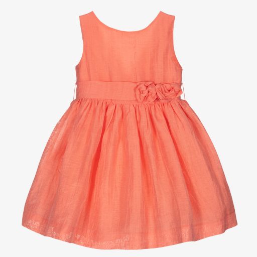 Mayoral-Girls Coral Pink Linen Dress | Childrensalon Outlet