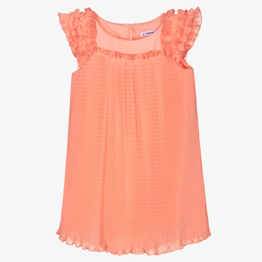 Mayoral-Girls Coral Pink Pleated Frock | Childrensalon Outlet