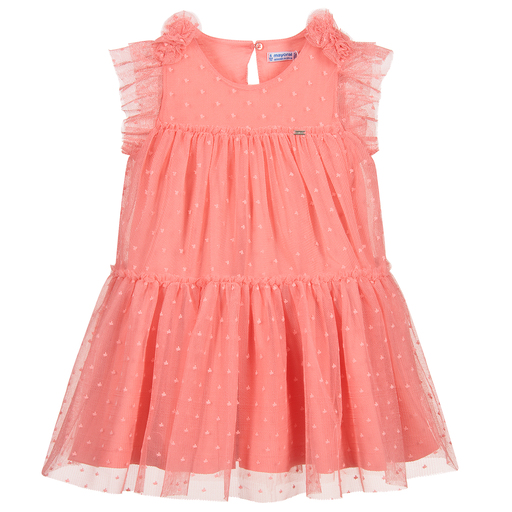 Mayoral-Girls Coral Pink Tulle Dress | Childrensalon Outlet