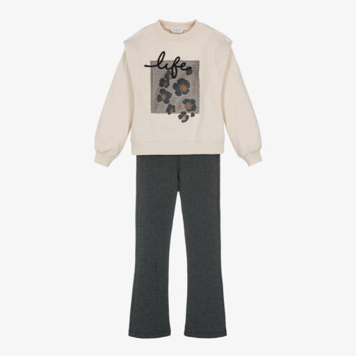 Mayoral-Girls Cotton Beige & Grey Set | Childrensalon Outlet