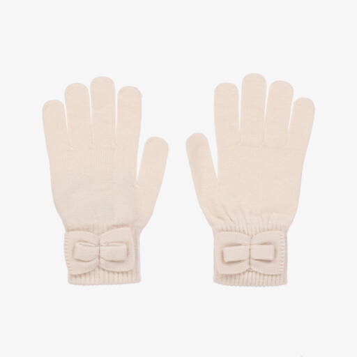 Mayoral-Girls Cream Knit Bow Mittens | Childrensalon Outlet