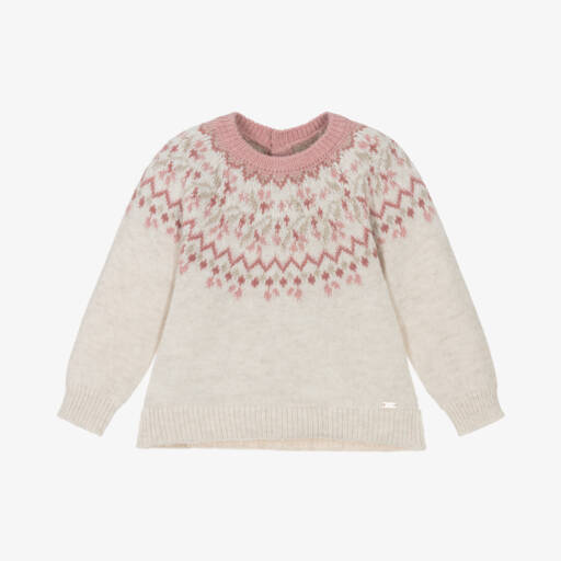 Mayoral-Girls Cream & Pink Patterned Jumper | Childrensalon Outlet