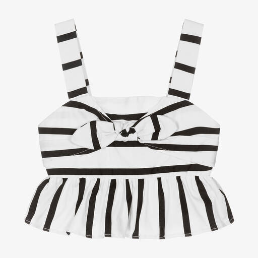 Mayoral-Girls Cropped White & Black Stripe Top | Childrensalon Outlet