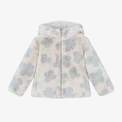Mayoral-Girls Dusky Blue Floral Fur Jacket | Childrensalon Outlet