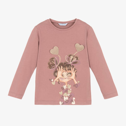 Mayoral-Girls Dusky Pink Cotton Tee | Childrensalon Outlet