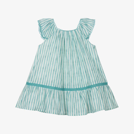 Mayoral-Girls Emerald Stripe Cotton Frock | Childrensalon Outlet