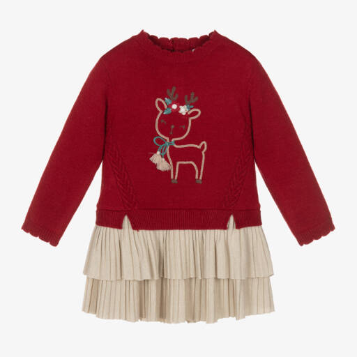Mayoral-Girls Festive Knitted Deer Dress | Childrensalon Outlet