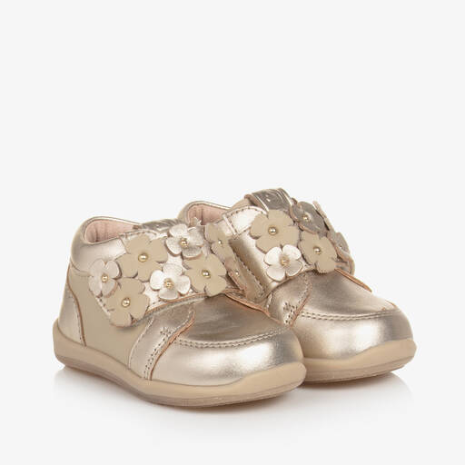 Mayoral-Girls Gold Leather Floral Trainers | Childrensalon Outlet