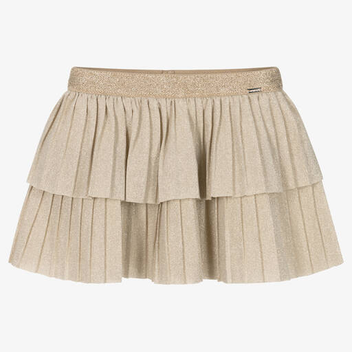 Mayoral-Girls Gold Pleated Glitter Skirt | Childrensalon Outlet