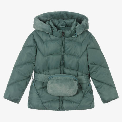 Mayoral-Girls Green Belted Puffer Coat | Childrensalon Outlet