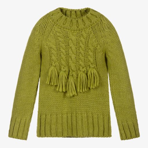 Mayoral-Girls Green Cable Knit Sweater | Childrensalon Outlet