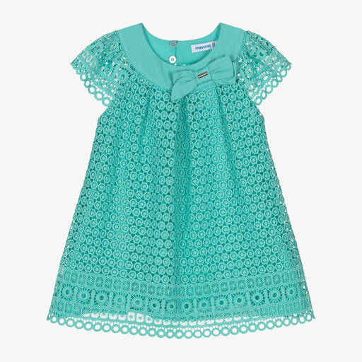 Mayoral-Girls Green Guipure Lace Dress | Childrensalon Outlet
