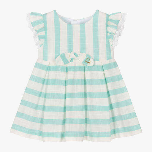 Mayoral-Girls Green & Ivory Stripe Viscose Dress | Childrensalon Outlet