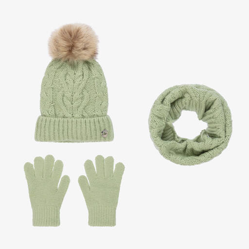 Mayoral-Girls Green Knitted Hat Set | Childrensalon Outlet