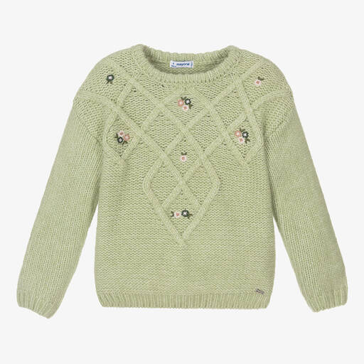 Mayoral-Girls Green Knitted Sweater | Childrensalon Outlet