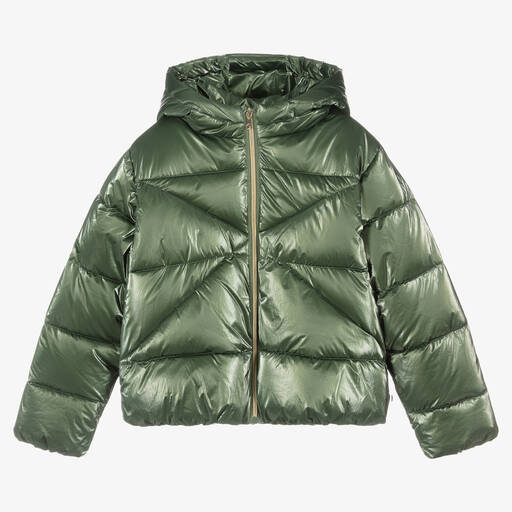 Mayoral-Girls Green Metallic Puffer Jacket | Childrensalon Outlet