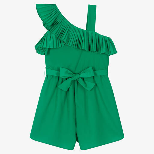 Mayoral-Girls Green Pleated Asymmetrical Playsuit | Childrensalon Outlet