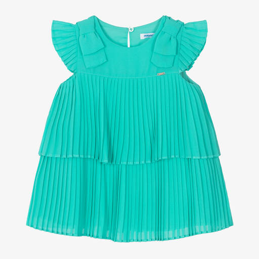 Mayoral-Girls Green Pleated Crêpe Chiffon Dress | Childrensalon Outlet