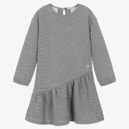 Mayoral-Girls Grey Asymmetric Jersey Dress | Childrensalon Outlet