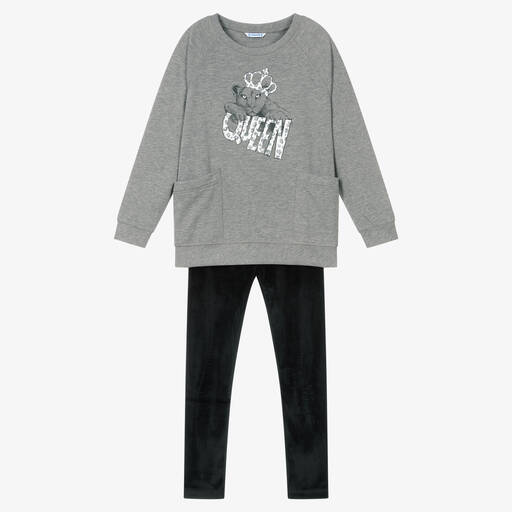 Mayoral-Серый топ и черные велюровые легинсы для девочек | Childrensalon Outlet