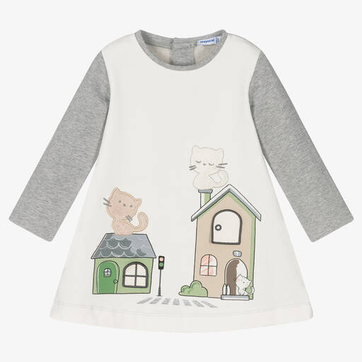 Mayoral-Серое хлопковое платье для девочек | Childrensalon Outlet