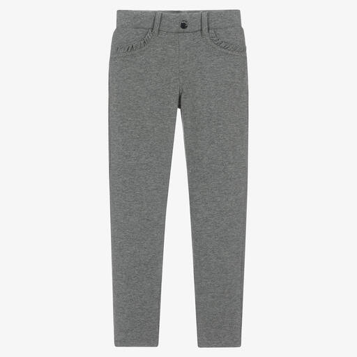 Mayoral-Girls Grey Cotton Super-Skinny Trousers | Childrensalon Outlet