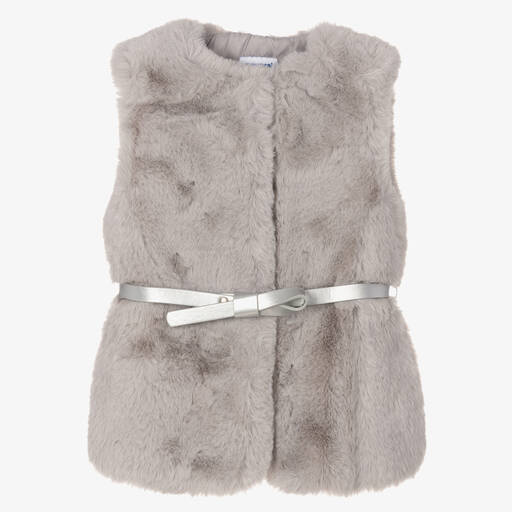 Mayoral-Girls Grey Faux Fur Gilet | Childrensalon Outlet