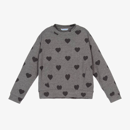 Mayoral-Girls Grey Heart Sweatshirt | Childrensalon Outlet