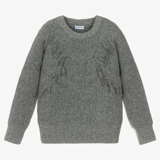 Mayoral-Girls Grey Knitted Sweater | Childrensalon Outlet