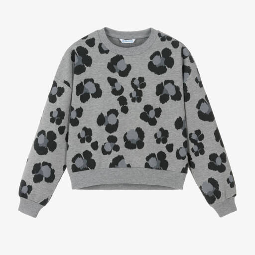Mayoral-Girls Grey Leopard Pattern Sweatshirt | Childrensalon Outlet