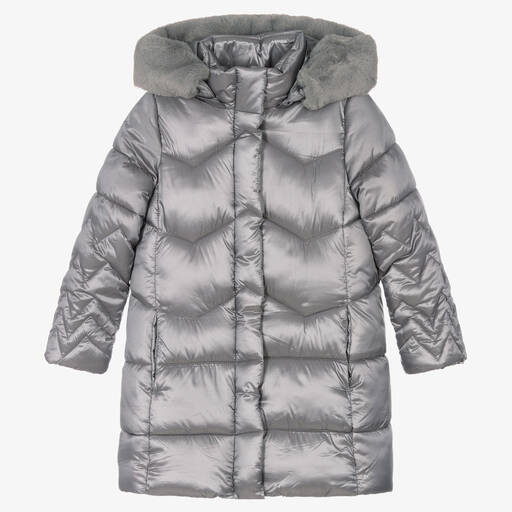 Mayoral-Длинный серый пуховик для девочек | Childrensalon Outlet