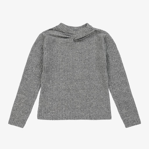 Mayoral-Серый топ из меланжевого хлопка с вырезами | Childrensalon Outlet