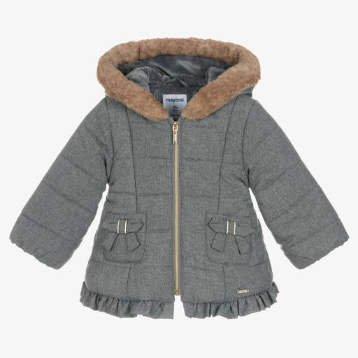 Mayoral-Серое пуховое пальто для девочек | Childrensalon Outlet